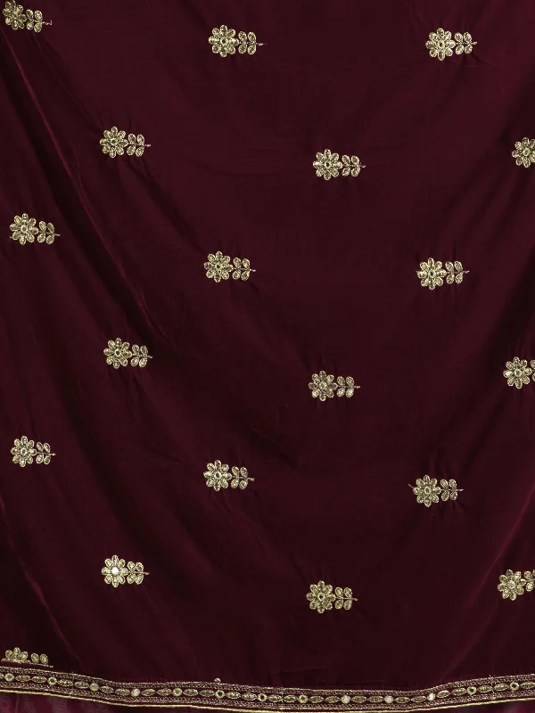 Velvet Shawl Dupatta (Maroon Embroidered ) Trendy Embroidered Shawl Wrap
