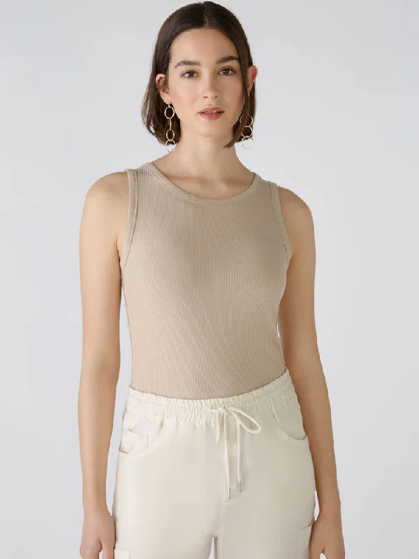 Oui Tank Top Light Stone cropped tank top