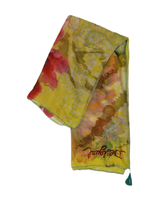 DESIGUAL Womens Shawl One Size Yellow Floral Polyester Elegant Silk Shawl Scarf