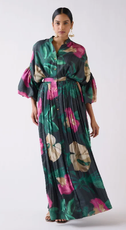 Green Muslin Floral Dress Tunics Chinos classic