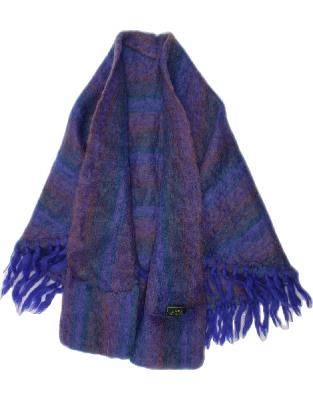 DONEGAL DESIGN Womens Poncho Shawl One Size Blue Colourblock Mohair Elegant Silk Shawl Scarf