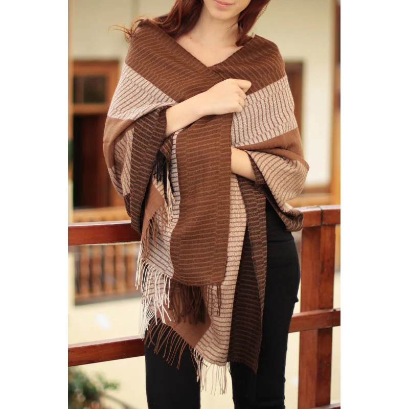 Huancayo Intensity Brown Alpaca Shawl Elegant Velvet Shawl Wrap