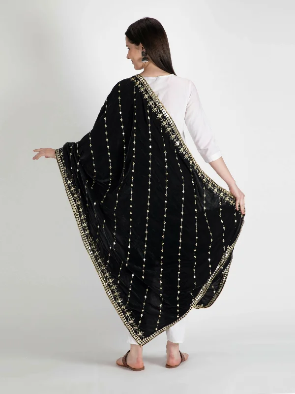 Black Embroidered Velvet Shawl Dupatta Elegant Velvet Shawl Wrap