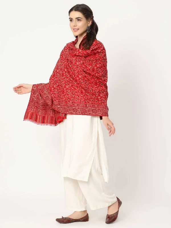 Red Pure Wool Kani Multiweave Shawl for women Soft Cotton Shawl Cape