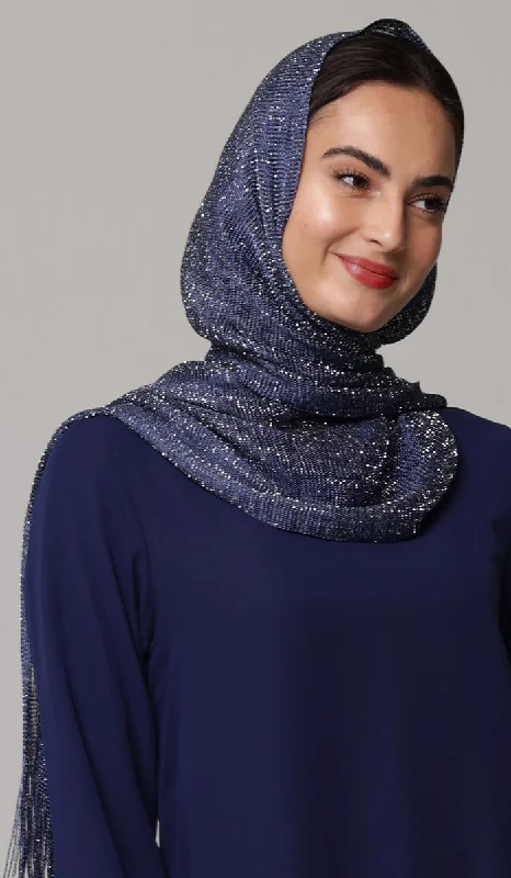 Silky Sparkle Non-slip Shawl Hijab - Midnight Blue Classic Cashmere Shawl Scarf