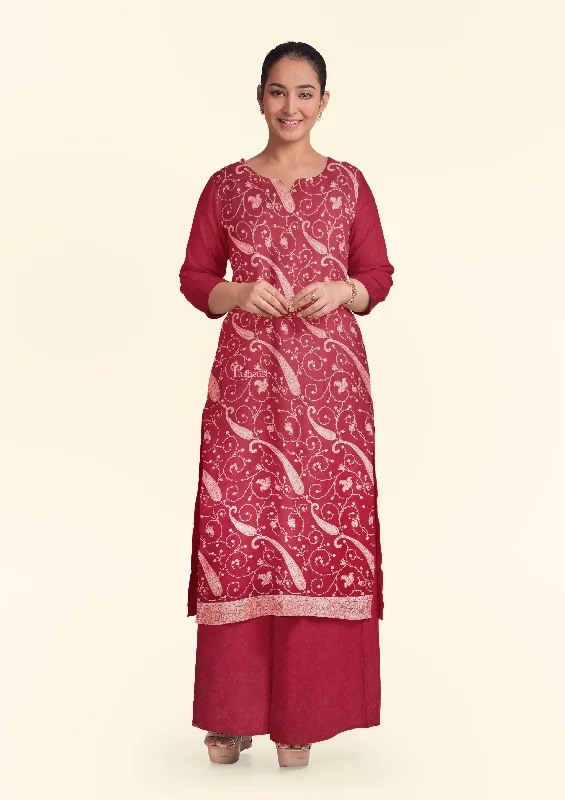 Pashtush Unstitched Kashmiri Embroidery Suit with shawl, Fine Wool, Soft and Warm, Maroon Fashionable Pashmina Shawl