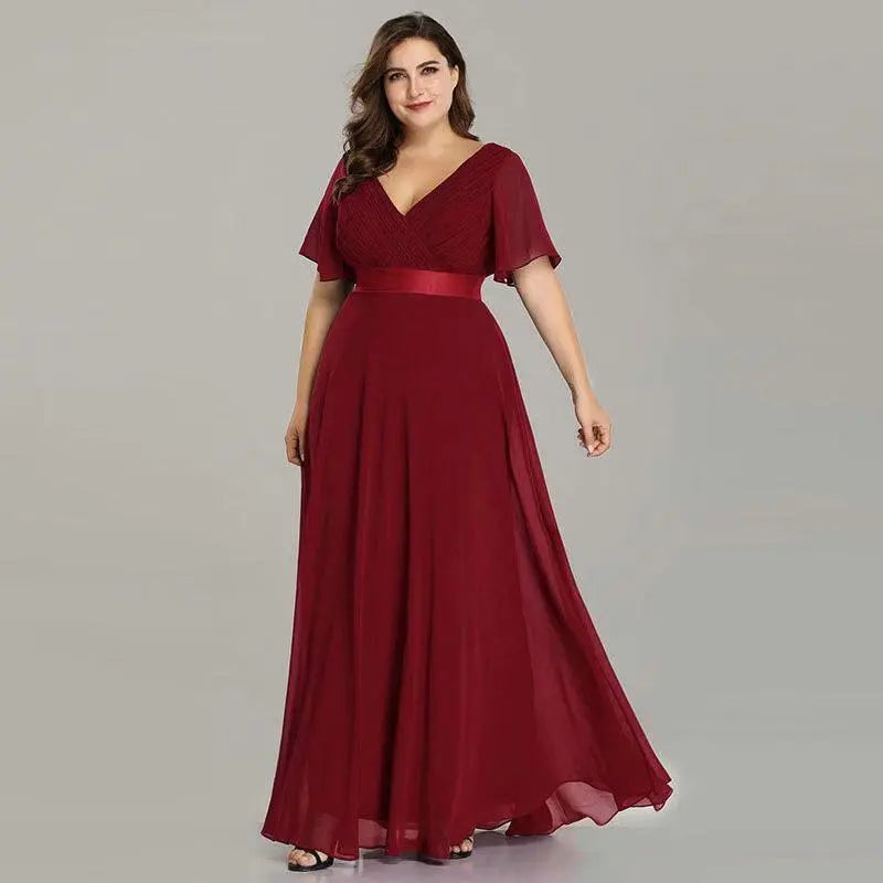 New Style Women V-Neck Chiffon Dress Wedding Evening Party Long Dress Elegant Party Red Dresses For Women 2023 Plus Size Tunics Bestseller popular