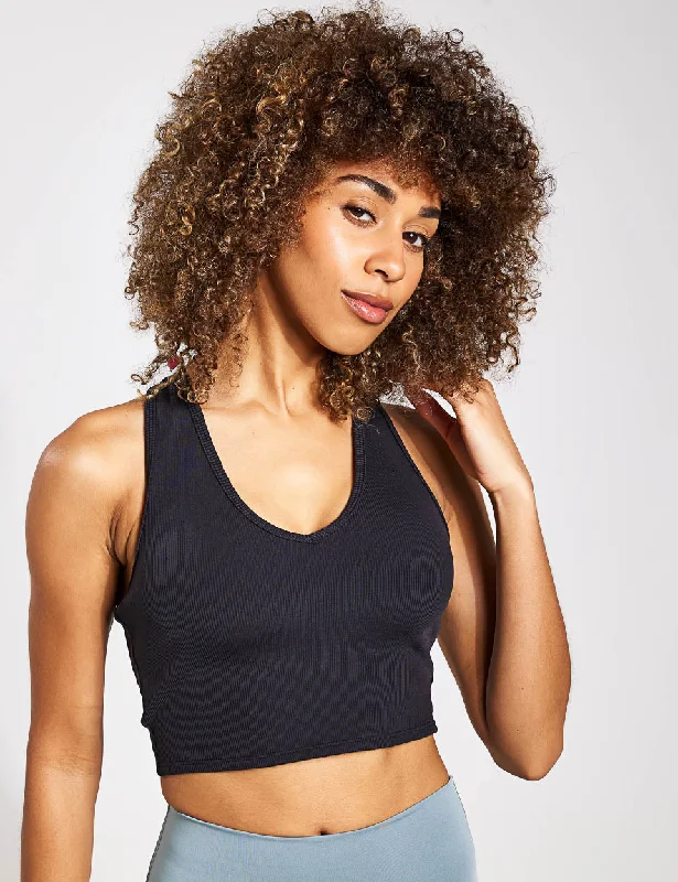 Goddess Ribbed Cropped Racerback Tank - Black athletic tank top