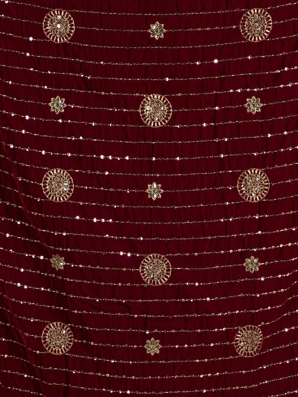 Embroidered Velvet Shawl Dupatta (Maroon) Warm Knit Shawl Scarf