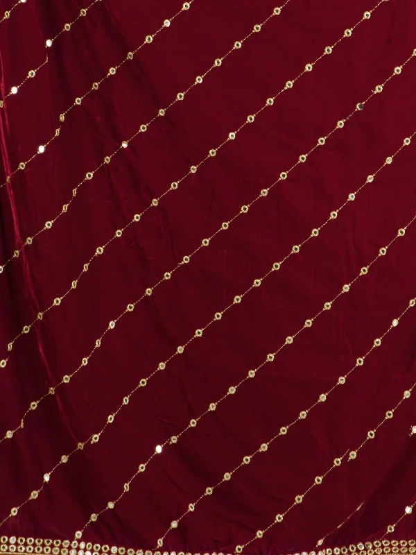 Maroon Embroidered Velvet Shawl Dupatta Cozy Woolen Shawl Cape