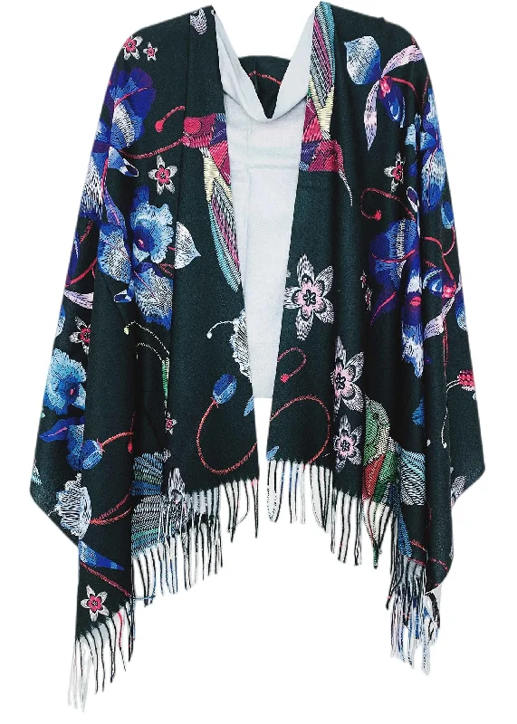 Crane Hill Printed Shawl Warm Wool Shawl Cape