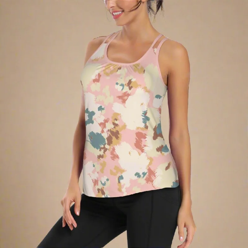 Peach Camo Sports Tank Top with Built-In Shelf Bra vibrant tank top