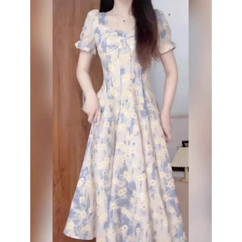 ARWEN&AJH GROUP مجموعة أروين 2024 Tea Break French Floral Dress Women's Summer 2024 New Style Slim-Fit Slimming Elegant Long Dress Tunics Chic fashionable