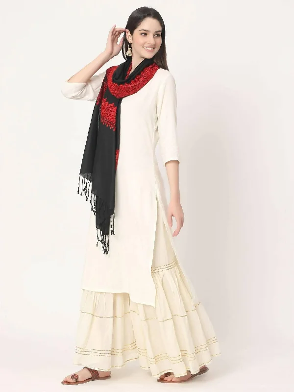Back Red Embroidered Kashmiri Shawl for women Fashionable Wool Shawl Cape