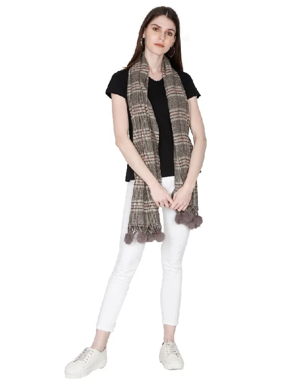 FabSeasons Brown Beign Unisex Checkered Woolen Scarf, Muffler, Shawl and Stole Fashionable Embroidered Shawl