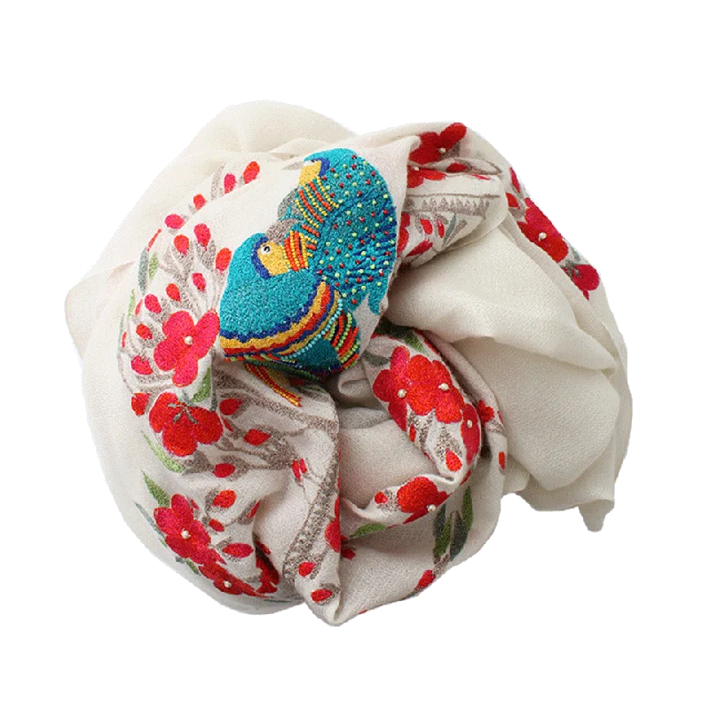 Birds On Floral Shawl Stylish Chunky Wool Shawl