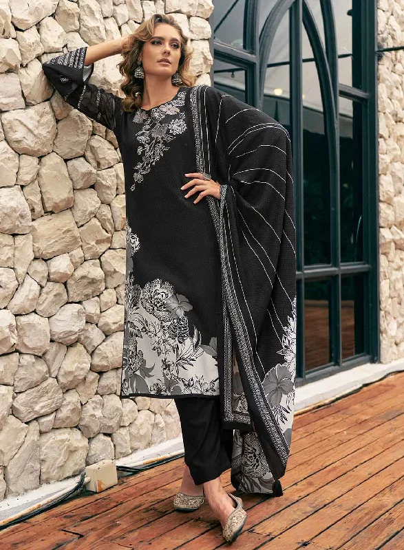 Black Pashmina Unstitched Winter Suit Dress Material with Shawl Dupatta Lightweight Summer Shawl