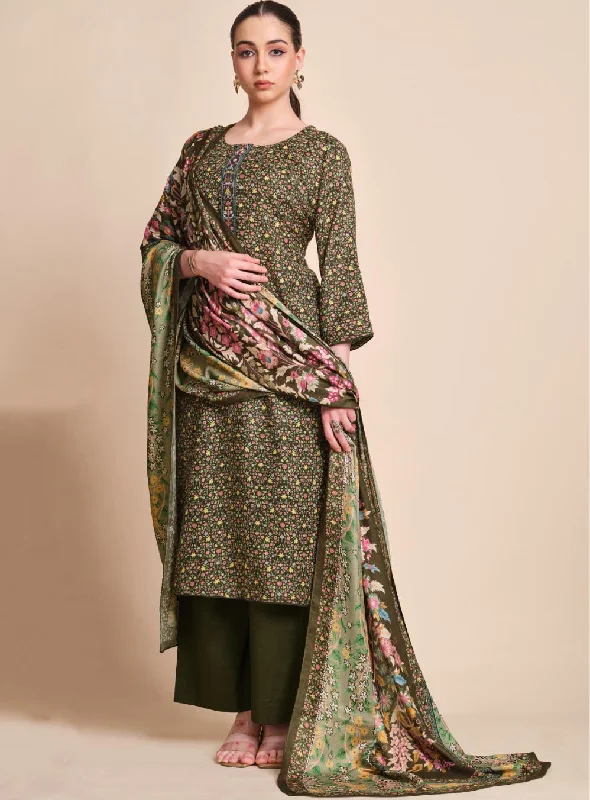 Ganga Unstitched Pashmina Winter Suit Dress Material with Shawl Cozy Cashmere Shawl Throw