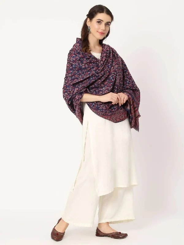 Blue Fine Wool Kani Multiweave Shawl for women Stylish Wool Shawl Wrap