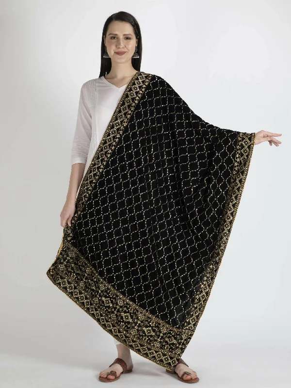 Black Embroidered Shawl Dupatta For Women Luxurious Silk Shawl Cape