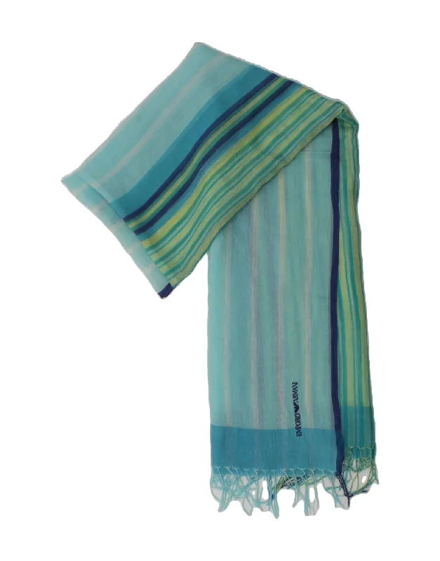 EMPORIO ARMANI Womens Shawl One Size Turquoise Striped Cotton Comfortable Embroidered Shawl