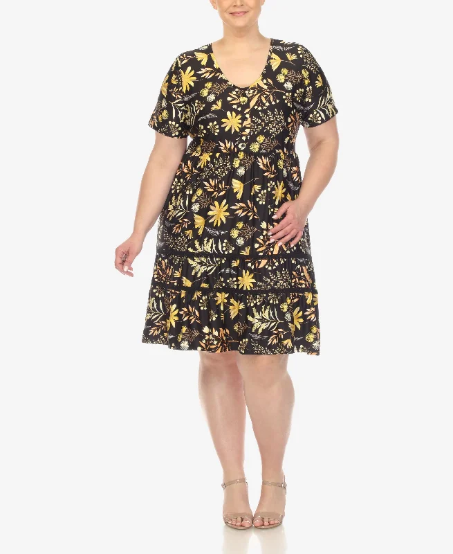 Plus Size Floral Short Sleeve Knee Length Dress Tunics Distressed trendy