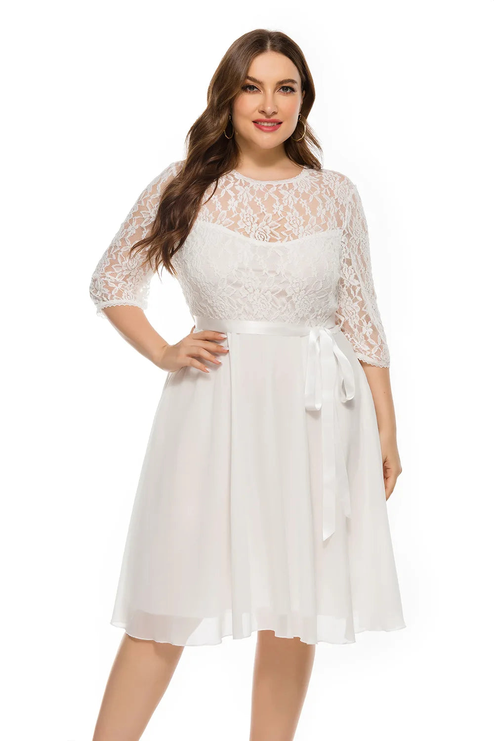 Plus Size Fashional Lace Chiffon Party Evening Formal Dresses For Women Tunics Exclusive limited