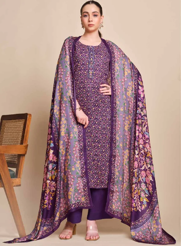 Ganga Unstitched Pashmina Winter Suit Material with Shawl Dupatta Stylish Knit Shawl Wrap