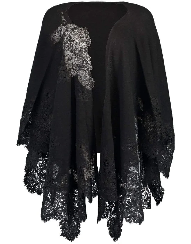 Black Lace Detail Shawl Comfortable Cotton Shawl Wrap