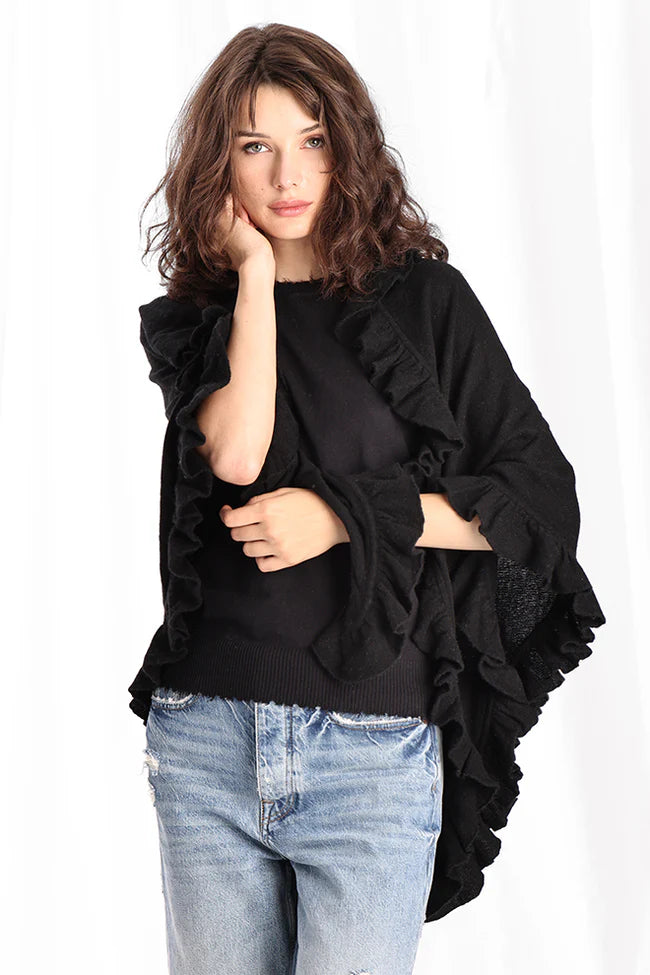 Minnie Rosh Cashmere Ruffle Shawl Elegant Wool Shawl Cape