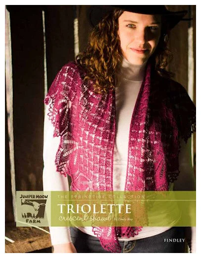 Triolette Crescent Shawl Pattern Leaflet by Emily Ross for Juniper Moon Farm Chic Knitted Shawl Wrap