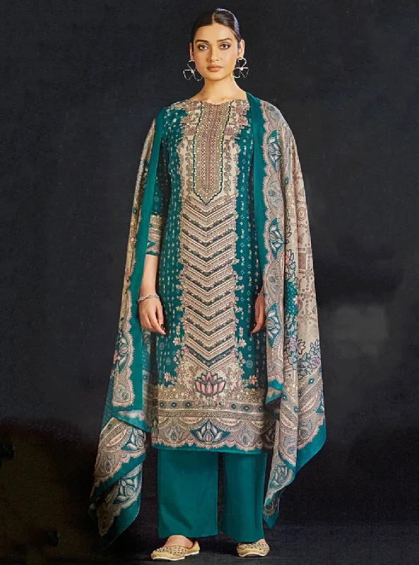 Women Unstitched Pashmina Winter Suit Dress Material with Shawl Dupatta Lightweight Silk Shawl