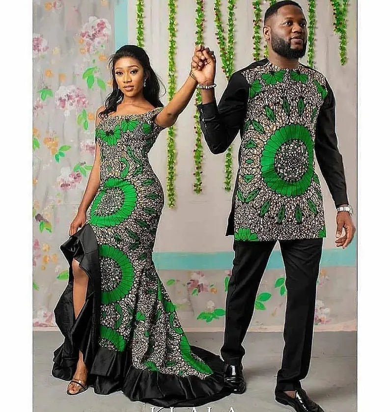 Matching Ankara Couple Outfit | Traditional Wedding & Engagement Dress empire Waist empire