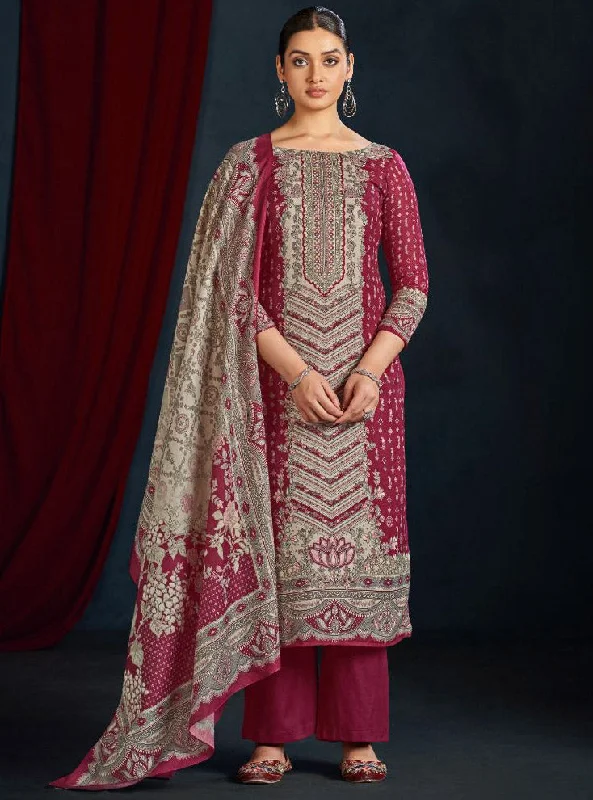 Women's Unstitched Pashmina Winter Suit Material with Shawl Dupatta Trendy Floral Print Shawl