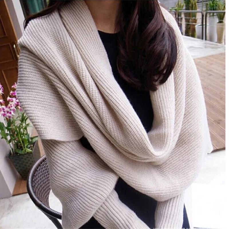 Fashion Woman Scarves Shawls Women Scarves Solid Sleeves Scarf Winter Warm Knitting Long Soft Wraps Scarves Novelty KH851919 Elegant Knit Shawl Cape