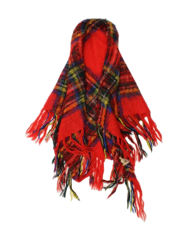 GLENTANA Womens Poncho Shawl One Size Red Plaid Mohair Trendy Long Knit Shawl