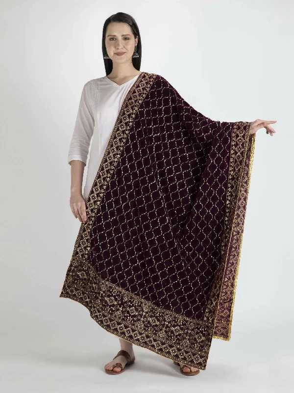 Brown Embroidered Shawl Dupatta For Women Soft Cashmere Shawl Cape