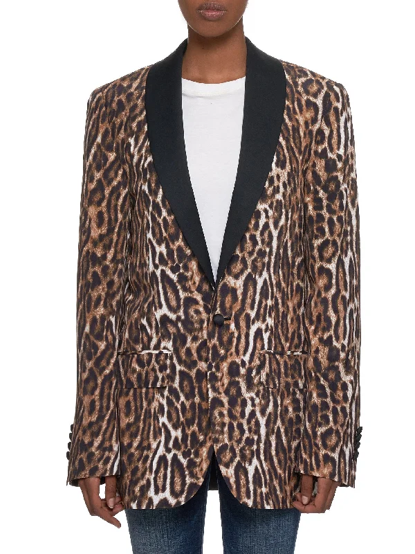 Shawl Lapel Tuxedo (R13W7355-LEOPARD) Trendy Long Knit Shawl