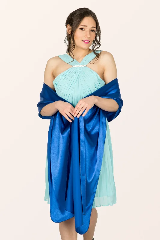 Satin Shawl - Royal Blue Elegant Lace Shawl Wrap