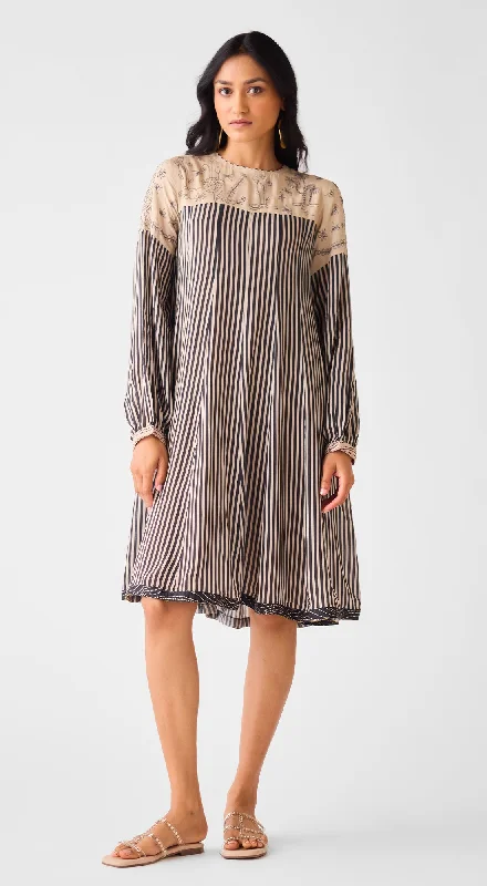 Beige Cotton Silk Abstract Dress Tunics Brand named