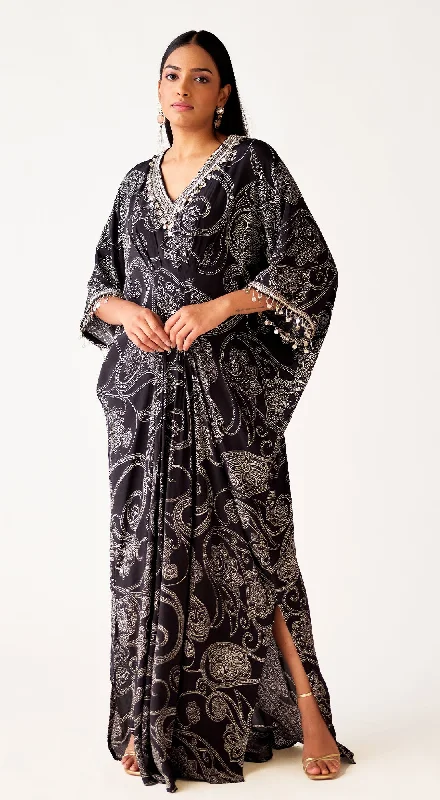 Black Printed Crepe Embroidered Dress Tunics Essential wardrobe