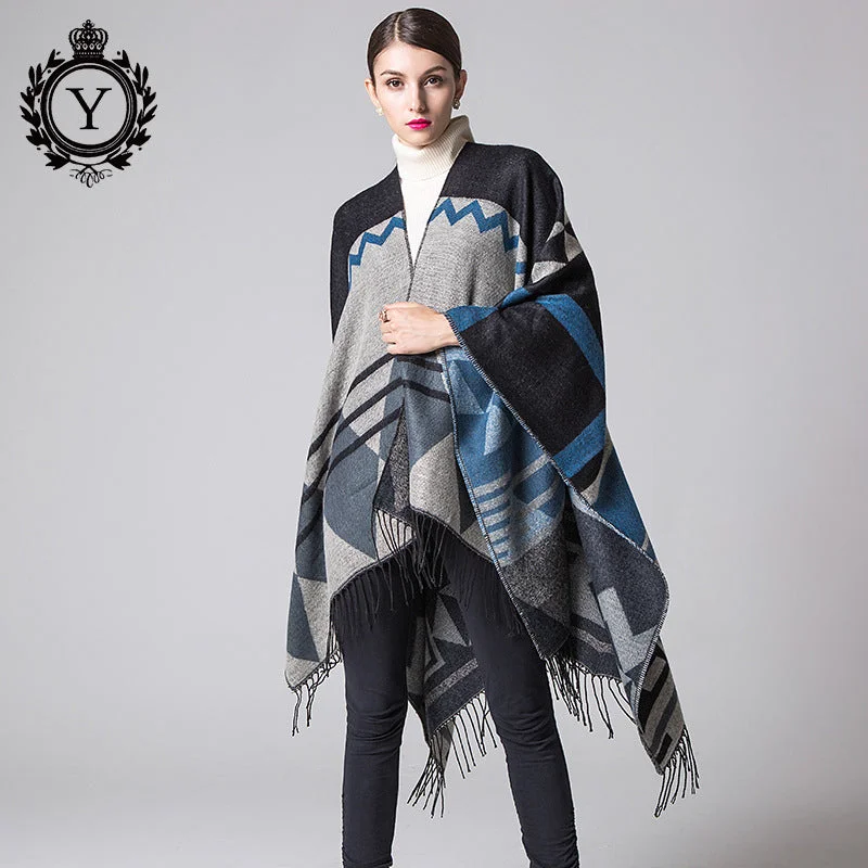 COUTUDI 2017 Winter Tassel Scarves Ponchos and Capes Women Warm Soft Imitate Cashmere Striped Shawls and Wraps Boho Knit Scarf Casual Shawl with Fringes