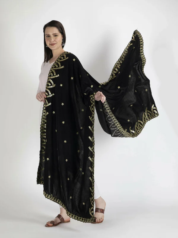 Embroidered Velvet Shawl Dupatta(Black) Classic Shawl with Tassels