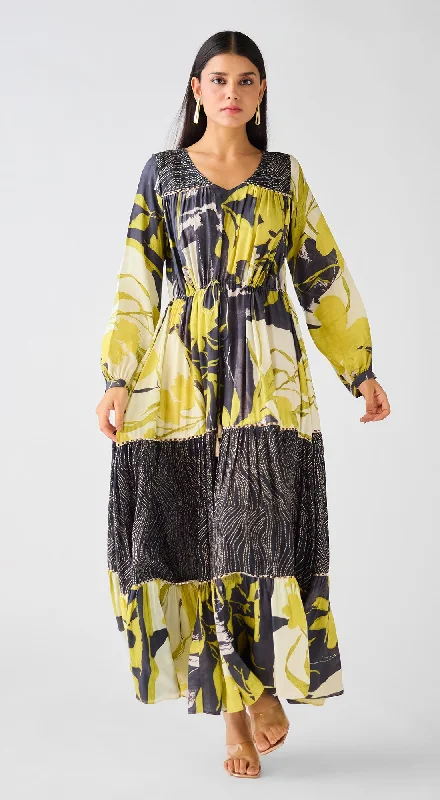 Lime Muslin Abstract Dress Tunics Luxurious high-end