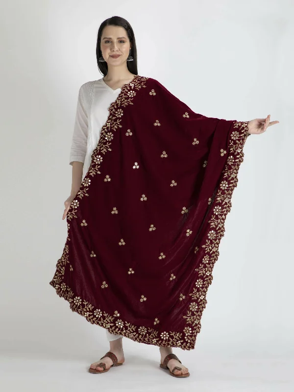 Maroon Velvet Shawl Dupatta For Women Soft Knit Shawl Poncho