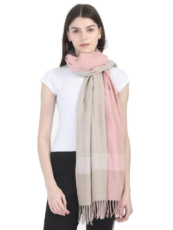 FabSeasons BabyPink-Beign Woolen Scarf, Muffler, Shawl and Stole for Winters Comfortable Shawl Scarf Wrap