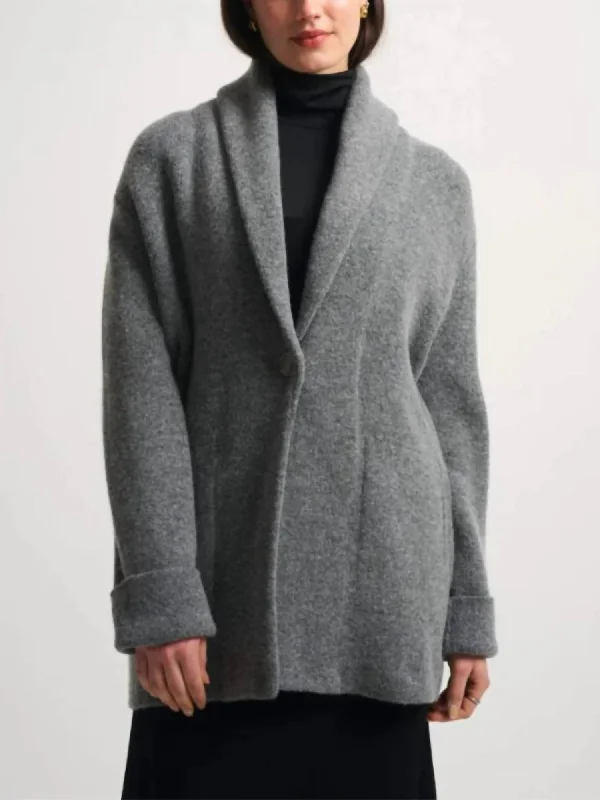 Brushed Lofty Blend Shawl Collar Coat In Grey Cozy Woolen Shawl Cape