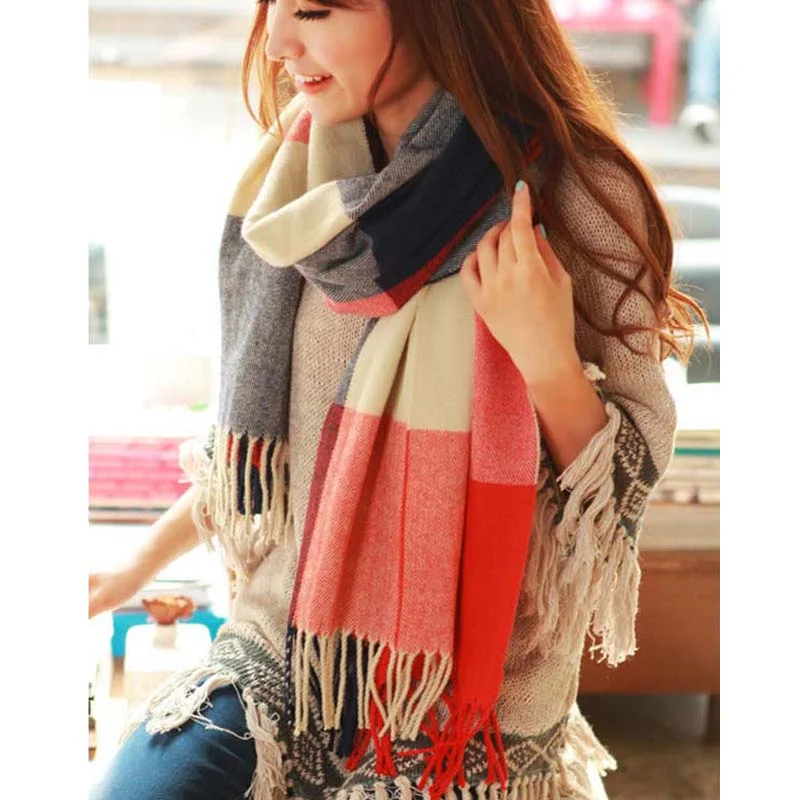 2017 Autumn Winter Female Wool Plaid Scarf Women Cashmere Scarves Wide Lattices Long Shawl Wrap Blanket Warm Tippet Drop Ship Warm Woolen Shawl Wrap