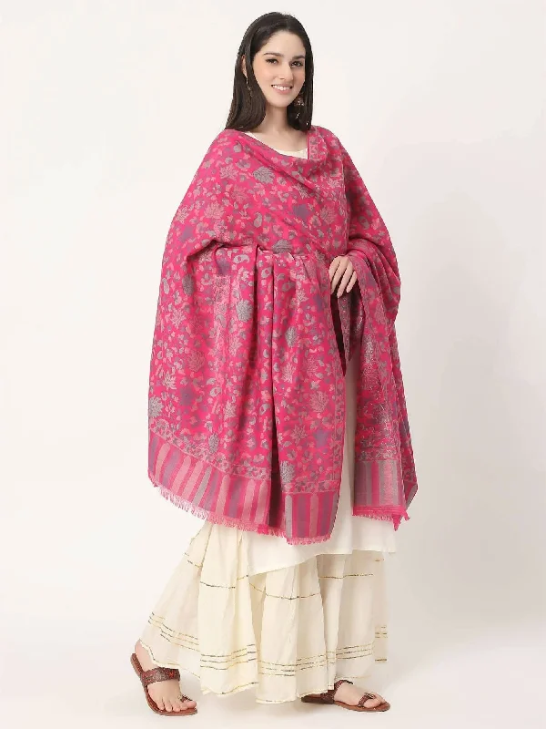 Magenta Fine Wool Kani Multiweave Shawl for women Fashionable Embroidered Shawl