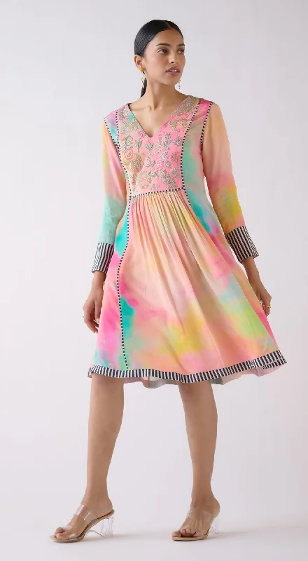 Multi Crepe Abstract Print Dress Tunics Distressed trendy